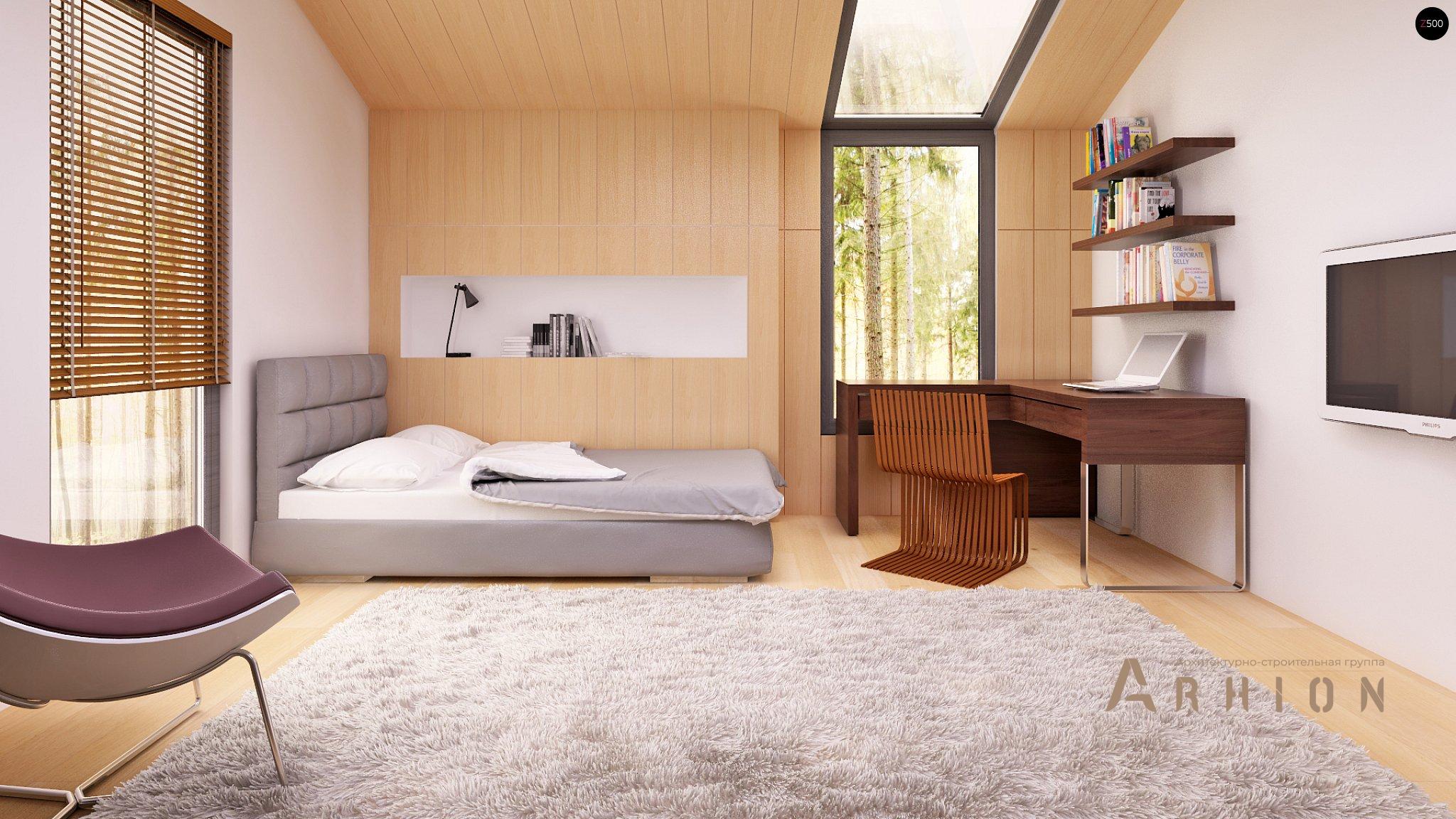 7. Проект одноэтажного дома в современном стиле с двускатной кровлей, Zx60 BG, площадью - 156 кв c мансардой, терассой, балконом